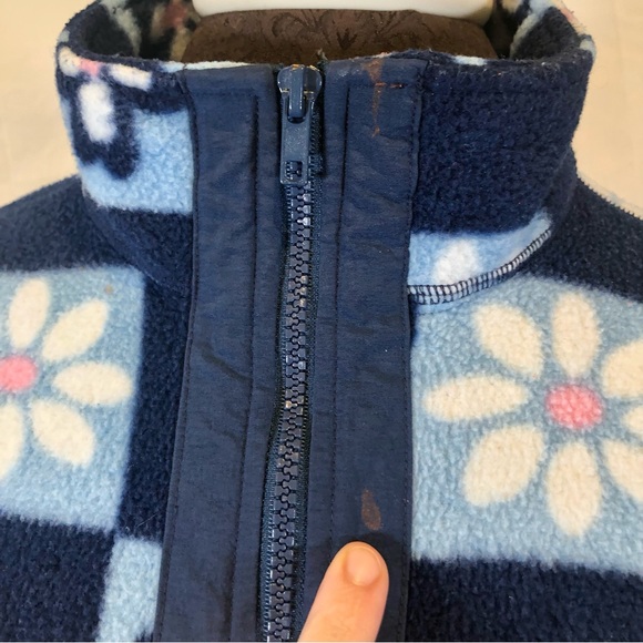Vintage Y2K Retro Floral Print 3/4 Zip Fleece Pullover Jacket Sweatshirt - Picture 4 of 14
